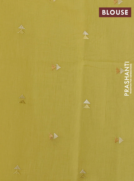 Mul chanderi saree yellow with embroidery buttas and geometric design embroidery border