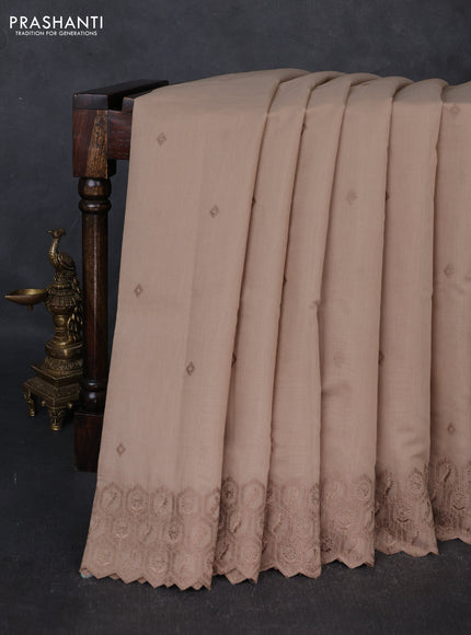Mul chanderi saree dark beige with embroidery buttas and embroidery border