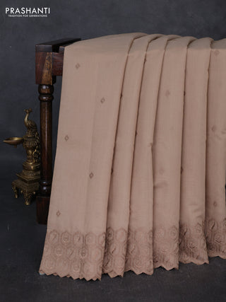 Mul chanderi saree dark beige with embroidery buttas and embroidery border