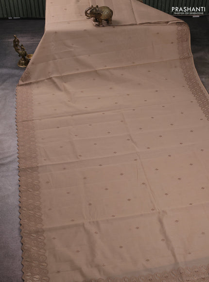 Mul chanderi saree dark beige with embroidery buttas and embroidery border