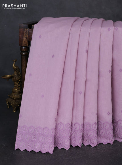 Mul chanderi saree lavender shade with embroidery buttas and embroidery border