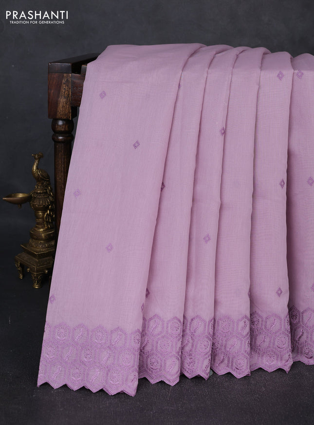 Mul chanderi saree lavender shade with embroidery buttas and embroidery border