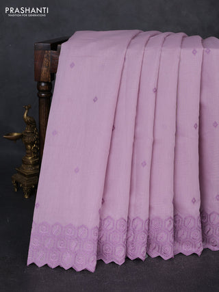 Mul chanderi saree lavender shade with embroidery buttas and embroidery border