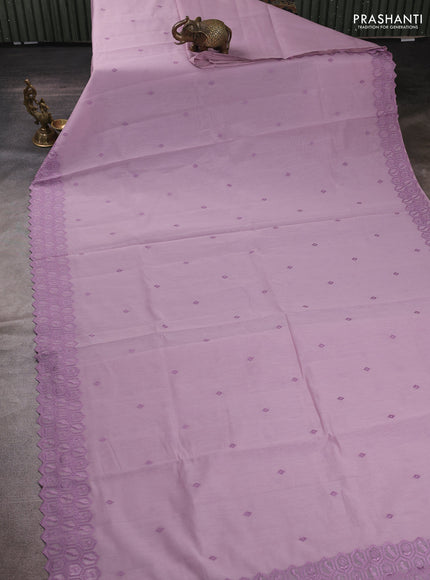 Mul chanderi saree lavender shade with embroidery buttas and embroidery border