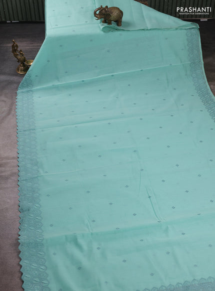 Mul chanderi saree teal green shade with embroidery buttas and embroidery border