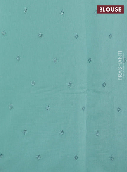 Mul chanderi saree teal green shade with embroidery buttas and embroidery border