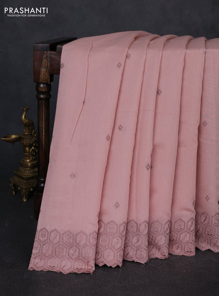 Mul chanderi saree pastel peach shade with embroidery buttas and embroidery border