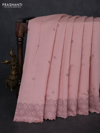 Mul chanderi saree pastel peach shade with embroidery buttas and embroidery border