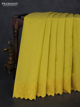 Mul chanderi saree mustard yellow with embroidery buttas and embroidery border