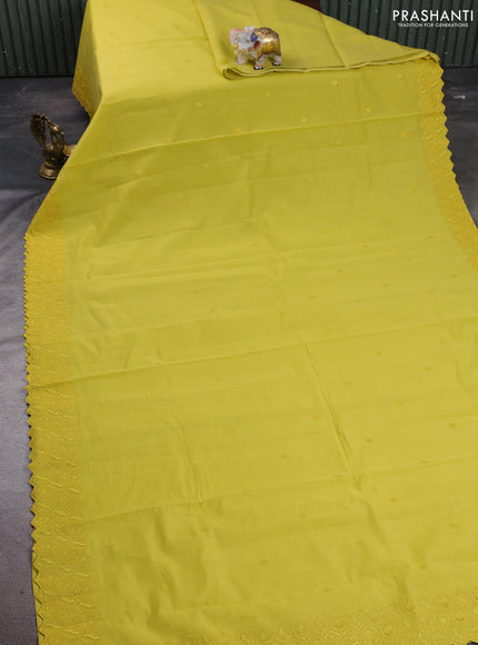 Mul chanderi saree mustard yellow with embroidery buttas and embroidery border