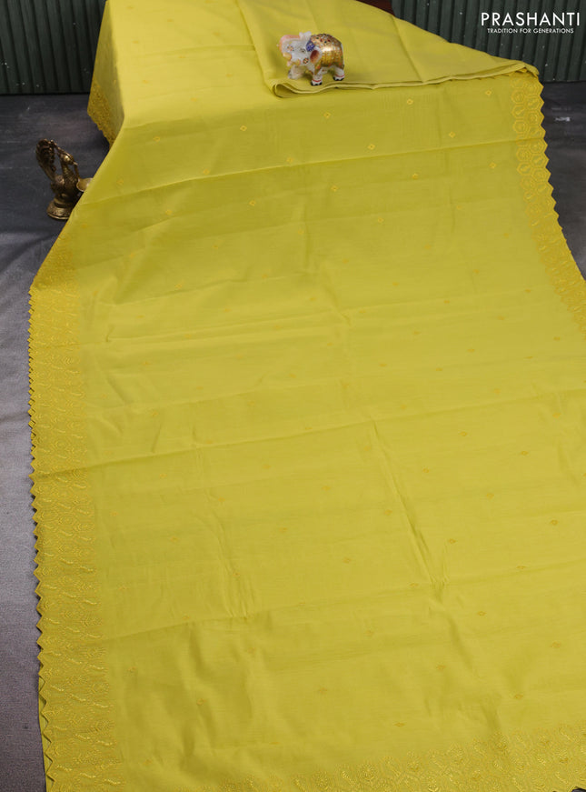 Mul chanderi saree mustard yellow with embroidery buttas and embroidery border