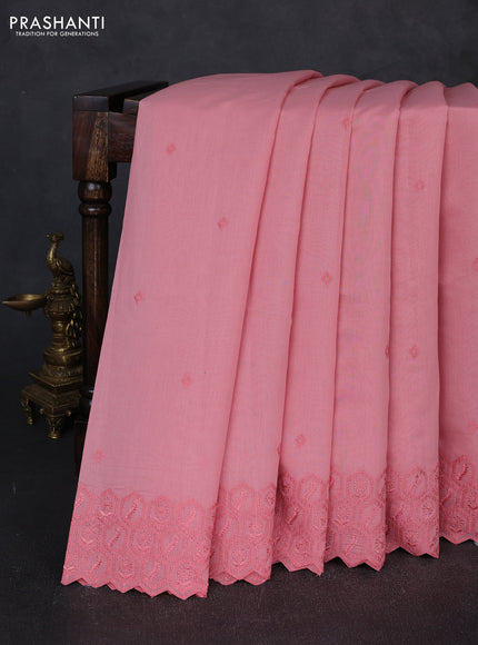 Mul chanderi saree mild peach pink with embroidery buttas and embroidery border