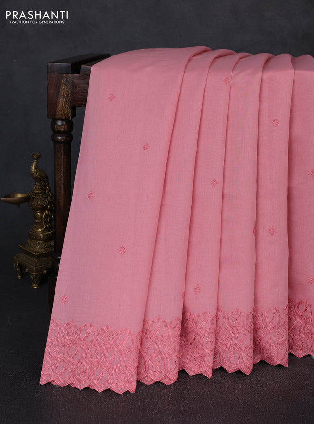 Mul chanderi saree mild peach pink with embroidery buttas and embroidery border