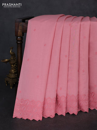 Mul chanderi saree mild peach pink with embroidery buttas and embroidery border