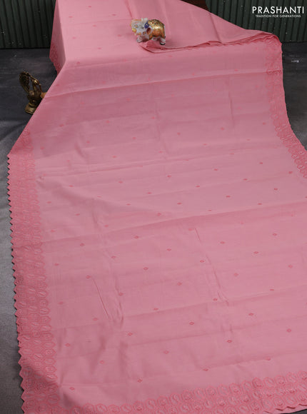 Mul chanderi saree mild peach pink with embroidery buttas and embroidery border