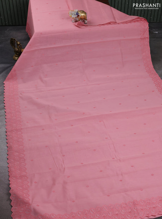 Mul chanderi saree mild peach pink with embroidery buttas and embroidery border