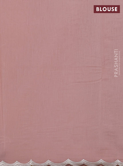 Mul chanderi saree pastel pink shade with allover embroidery work and scallop border