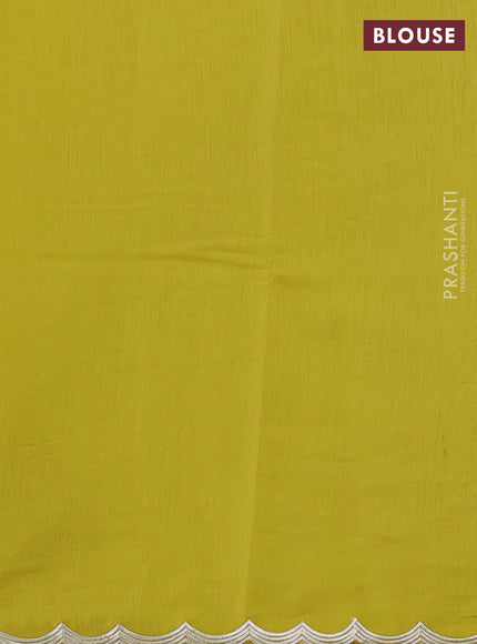 Mul chanderi saree yellow with allover embroidery work and scallop border