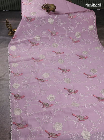 Mul chanderi saree mild lavender with allover embroidery work and scallop border