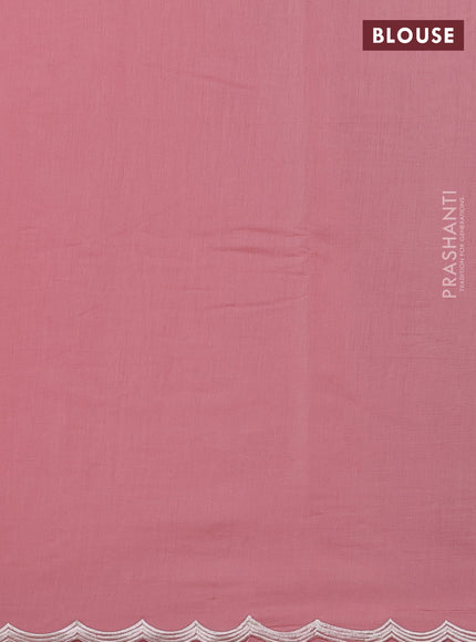 Mul chanderi saree peach pink with allover embroidery work and scallop border