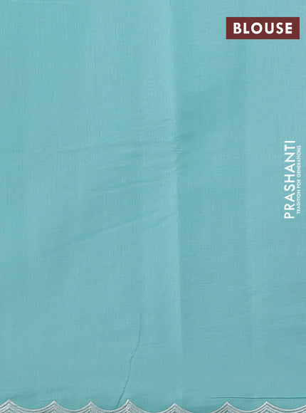 Mul chanderi saree teal blue with allover embroidery work and scallop border