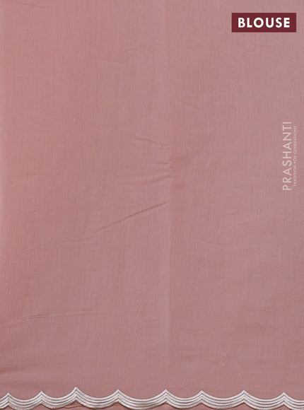 Mul chanderi saree pastel pink shade with allover embroidery work and scallop border