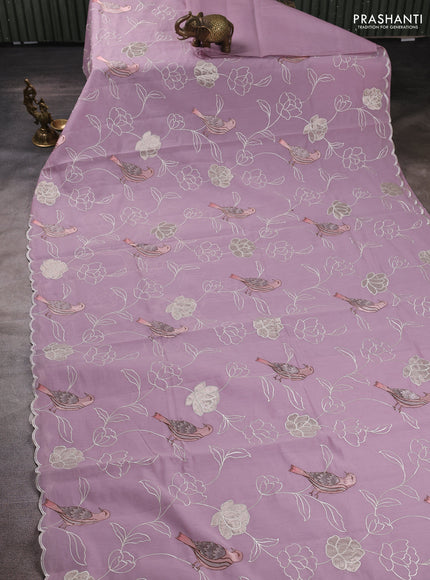 Mul chanderi saree lavender with allover embroidery work and scallop border