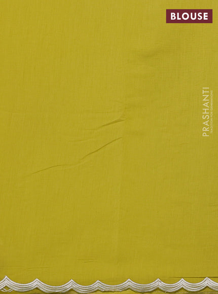 Mul chanderi saree lime yellow with allover embroidery work and scallop border