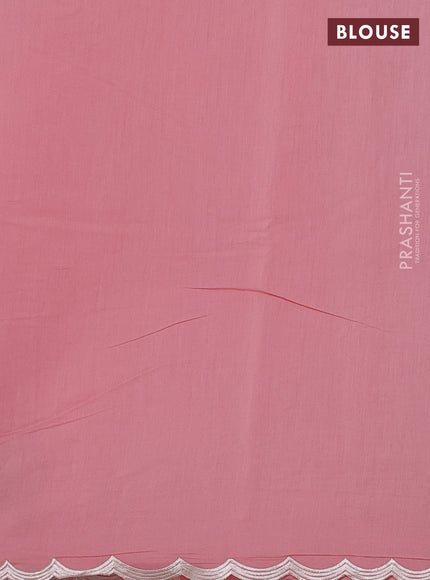 Mul chanderi saree peach pink with allover embroidery work and scallop border