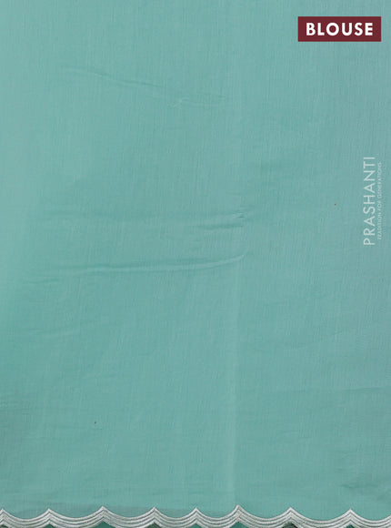 Mul chanderi saree teal blue with allover embroidery work and scallop border