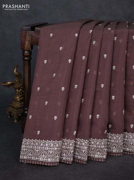 Mul chanderi saree brown with embroidery buttas and embroidery border