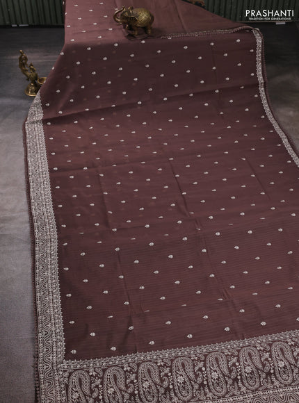 Mul chanderi saree brown with embroidery buttas and embroidery border
