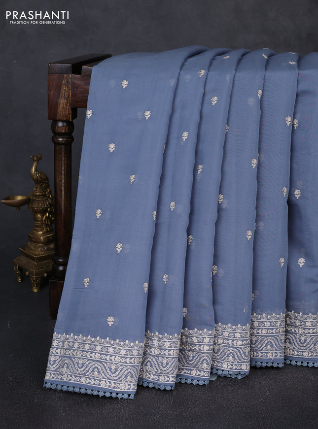 Mul chanderi saree grey with embroidery buttas and embroidery border
