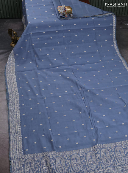 Mul chanderi saree grey with embroidery buttas and embroidery border