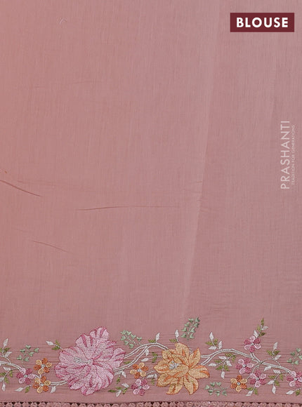 Mul chanderi saree pastel peach with embroidery work and embroidery border