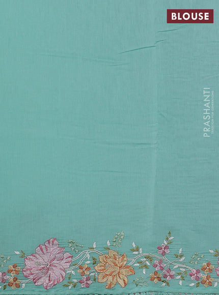 Mul chanderi saree teal green shade with embroidery work and embroidery border