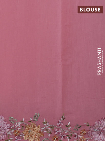 Mul chanderi saree peach pink with embroidery work and embroidery border