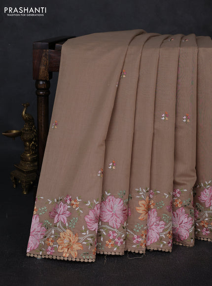Mul chanderi saree beige with embroidery work and embroidery border