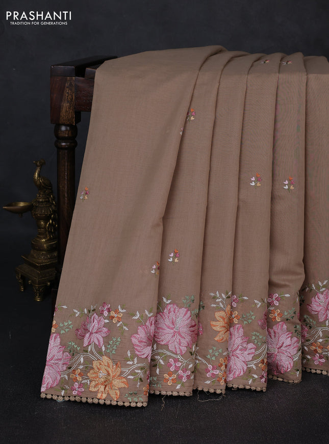 Mul chanderi saree beige with embroidery work and embroidery border