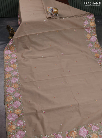 Mul chanderi saree beige with embroidery work and embroidery border