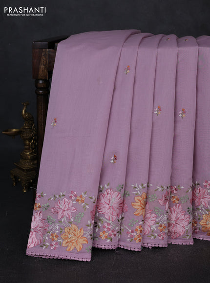 Mul chanderi saree lavender with embroidery work and embroidery border