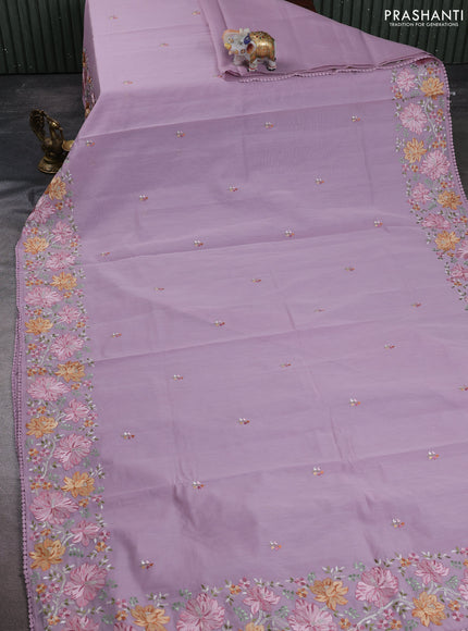 Mul chanderi saree lavender with embroidery work and embroidery border