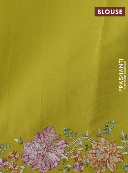 Mul chanderi saree lime yellow with embroidery work and embroidery border