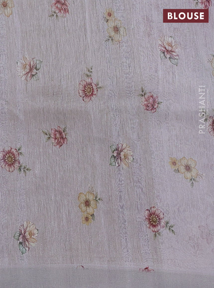 Pure linen silk saree pastel grey with allover floral digital prints and simple border