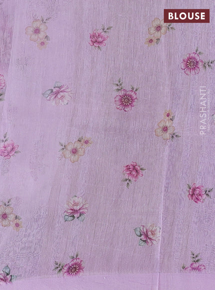 Pure linen silk saree lilac with allover floral digital prints and simple border