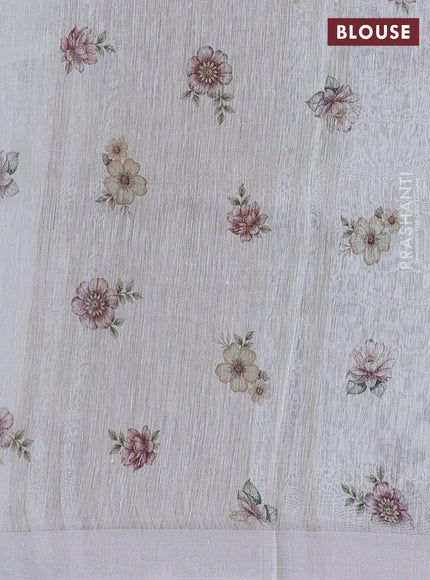 Pure linen silk saree off white with allover floral digital prints and simple border