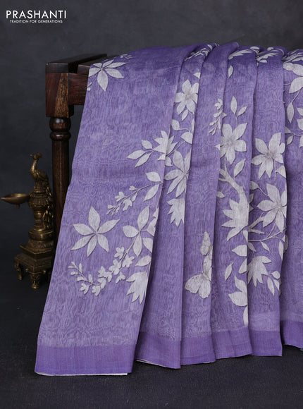 Pure linen silk saree lavender with allover digital prints and simple border