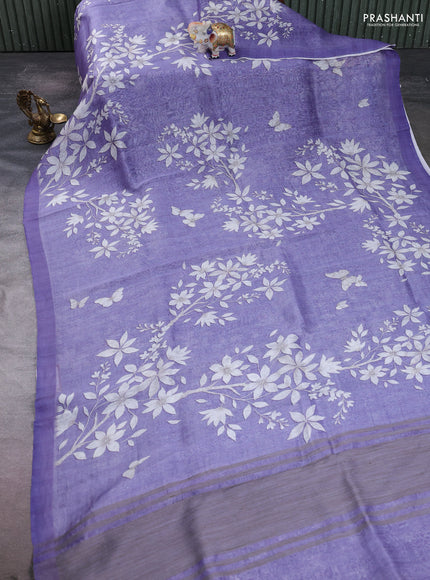 Pure linen silk saree lavender with allover digital prints and simple border