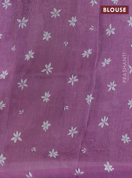 Pure linen silk saree mild purple with allover digital prints and simple border