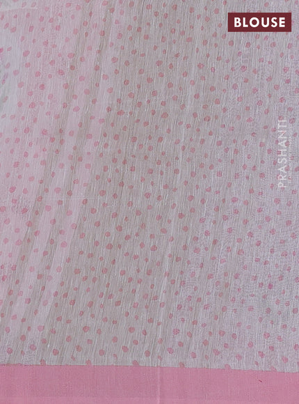 Pure linen silk saree light pink with allover floral digital prints and simple border